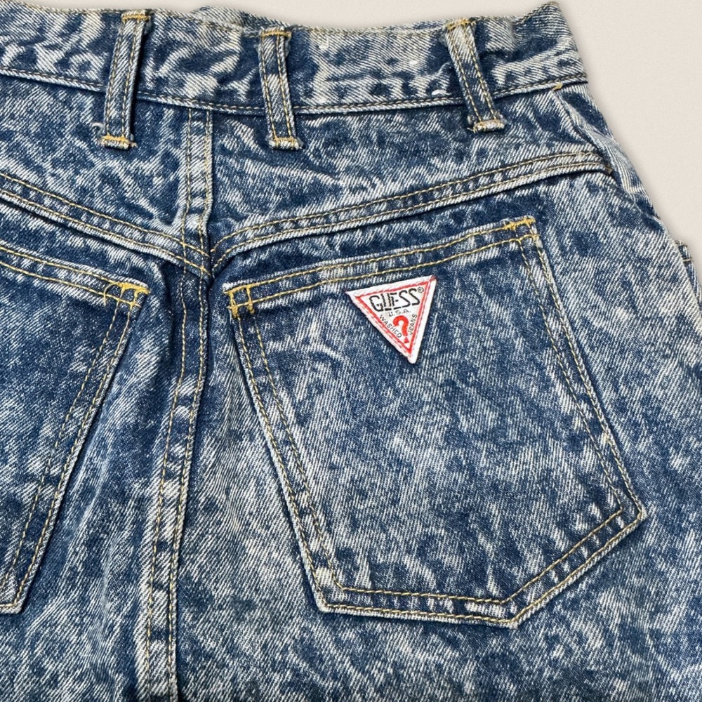 Vintage 80s Guess Georges Marciano Acid Wash High Waisted Denim Skirt - Size 24 - Picture 3 of 9